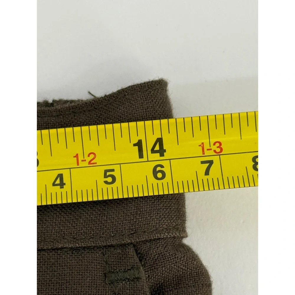 Ruby Rd Womens Sz 8 Linen Blend Pants Olive Brown Beaded Floral Hem Straight Leg